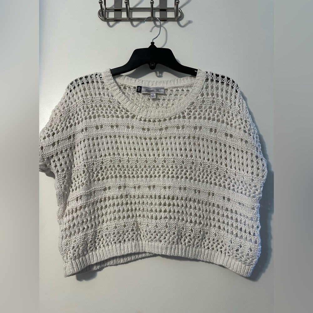 Jennifer Lopez Cream Crochet Sweater